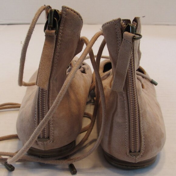 Nine West Beige Lace Up Tie Back Zip Sign Me Up Faux Suede Ballet Flats Size 6M - Picture 10 of 11